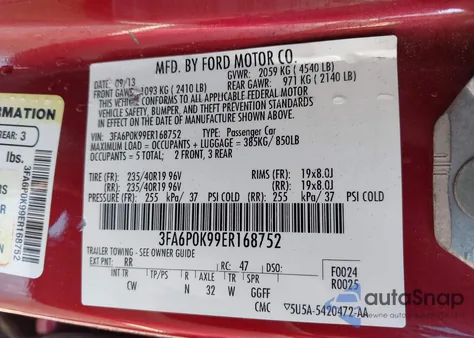 2014 Ford Fusion Titanium z USA, uszkodzony, nr VIN 3FA6P0K99ER168752